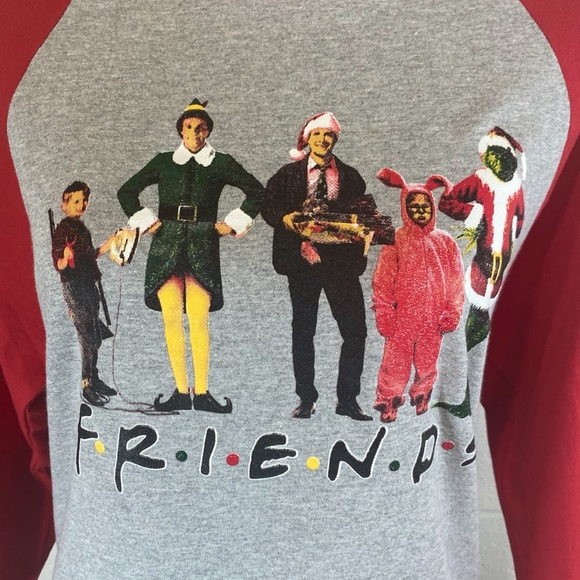 Friends Christmas Movies Themed Holiday Baseball Raglan T-shirt - Picture 5 of 13